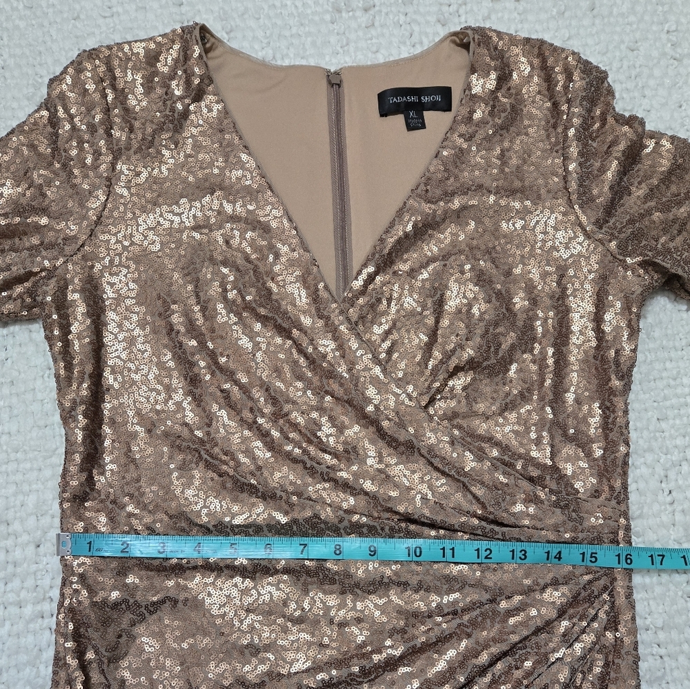 TADASHI SHOJI Alberti Sequin Slit Gown Bronze Size XL - Picture 10 of 14